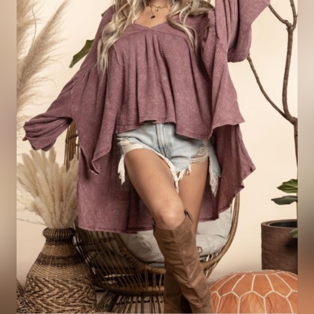 Blue Buttercup Mineral Wash Hi-low Babydoll Top